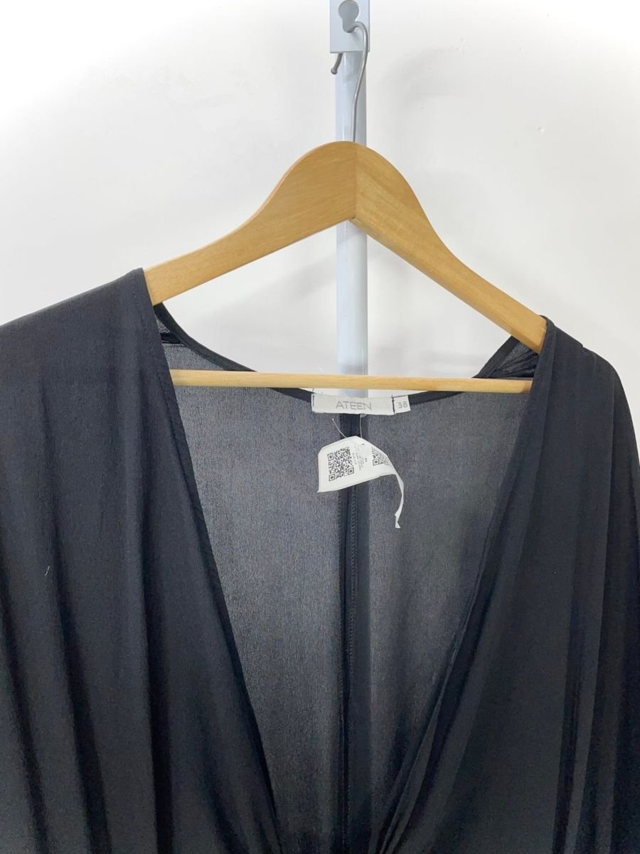 Vestido seda curto preto recortado ATEEN, foto 3