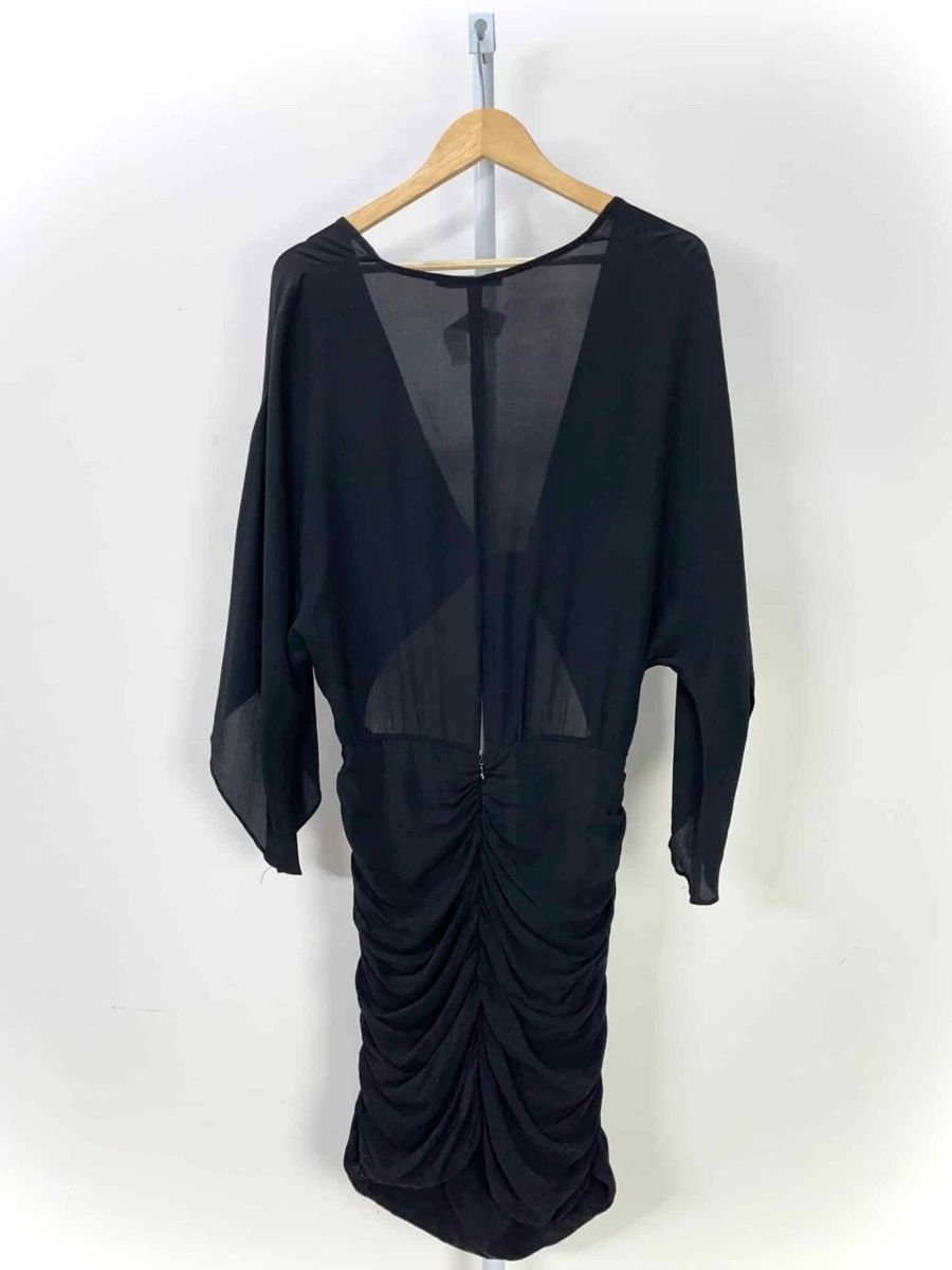 Vestido seda curto preto recortado ATEEN, foto 4