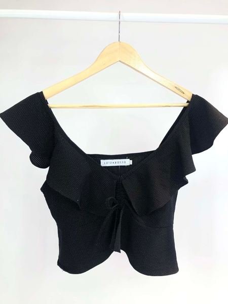 Cropped babados preto estampa poá LUIZA BOTTO
