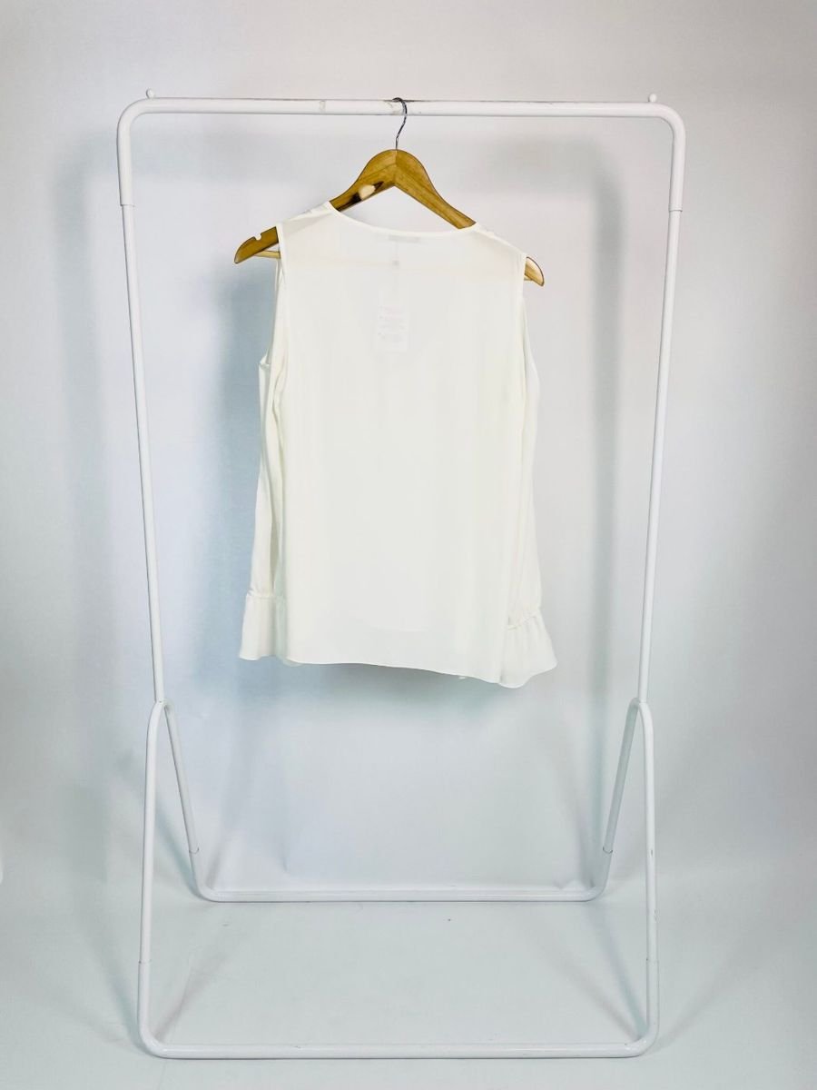 Blusa seda branca gola v manga longa com decote nos ombros ATEEN, foto 4
