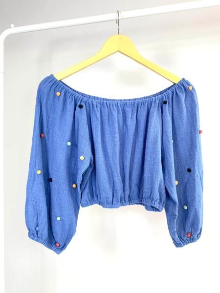 Blusa azul com bolinhas coloridas ISABELA CAPETO
