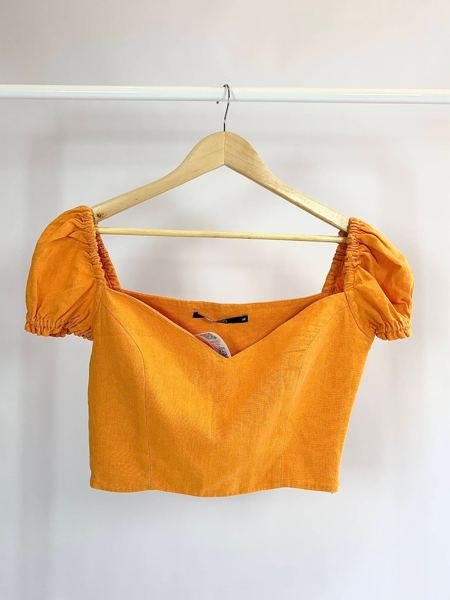 Cropped viscolinho laranja manga bufante EVA