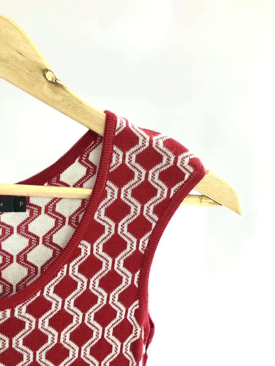 Vestido tricot curto vermelho e branco estampado CAVENDISH, foto 2