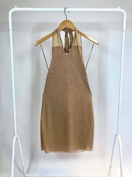 Vestido frente única curto fios de lurex dourado LOJA 3