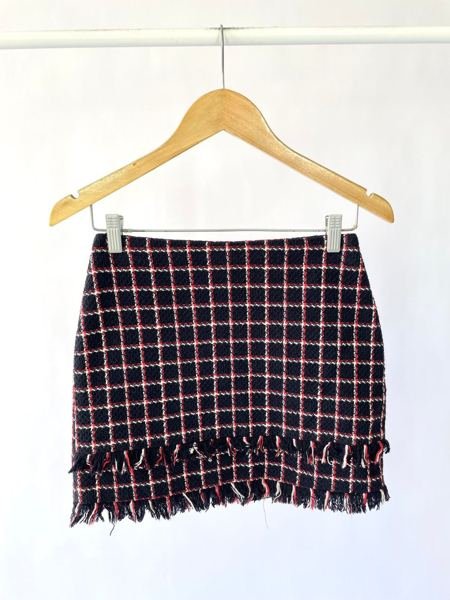Saia tweed azul marinho quadriculado ZARA