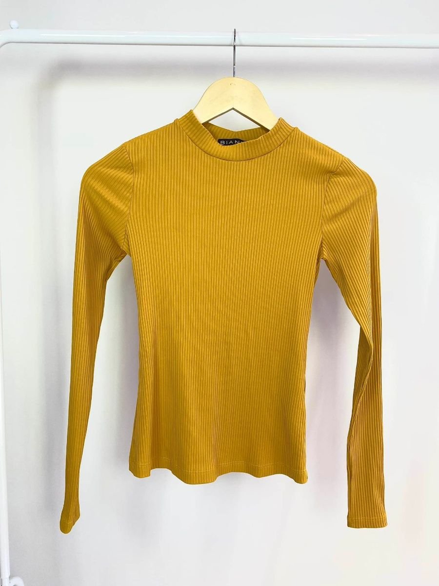 Blusa manga longa canelada mostarda BIANZA