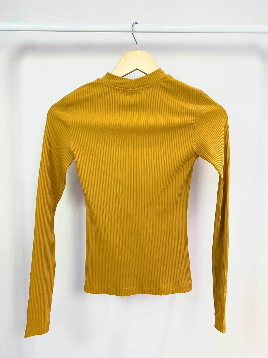 Blusa manga longa canelada mostarda BIANZA, foto 3