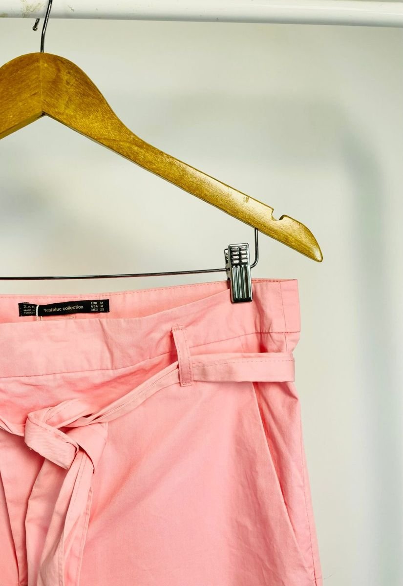 Calça rosa claro coom faixa amarração ZARA, foto 2