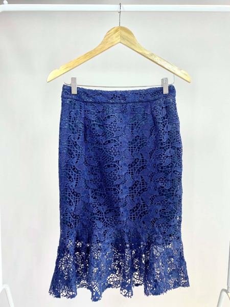Saia midi de renda azul marinho ABRAND