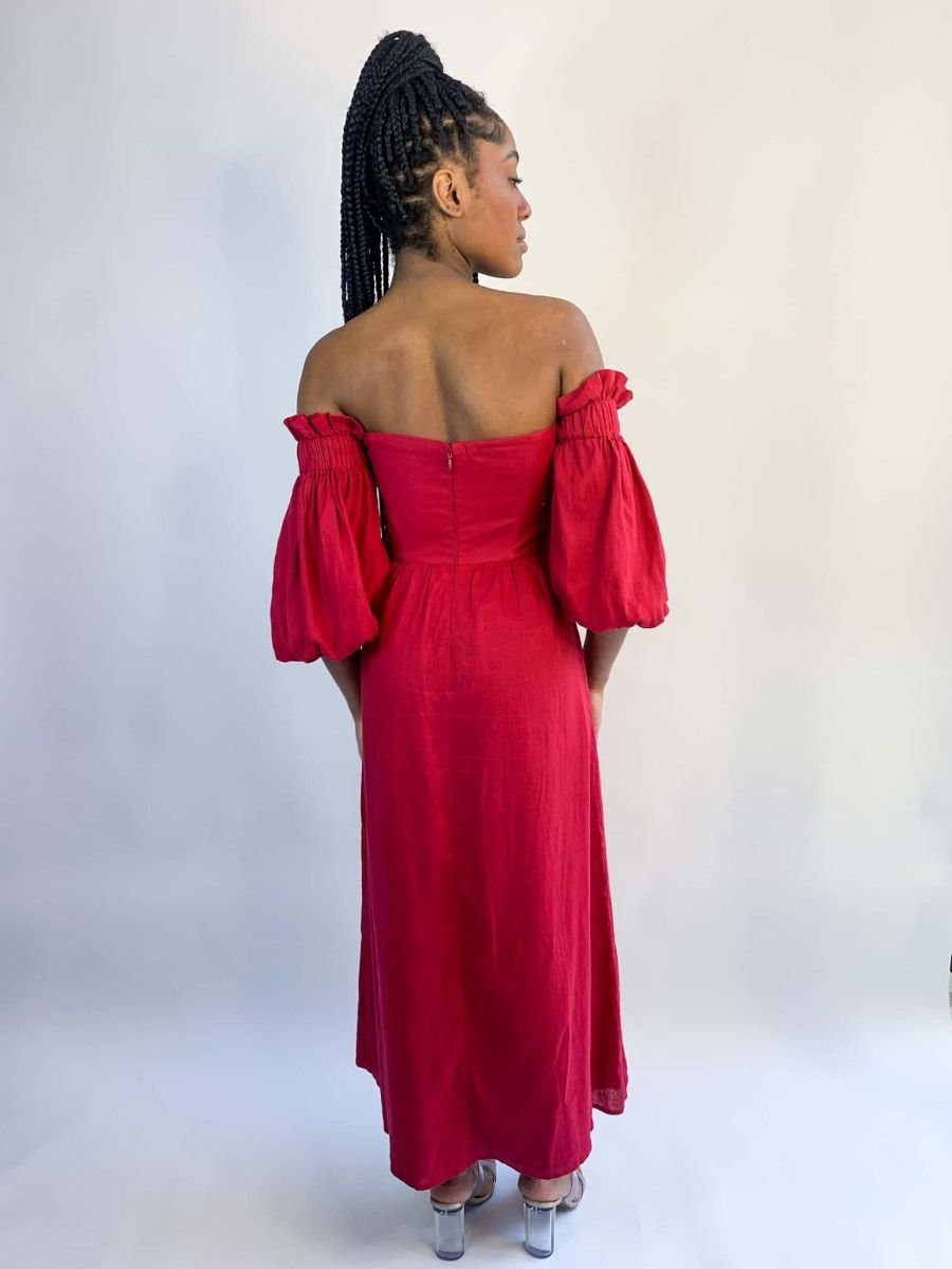 Vestido vinho midi com manga bufante IORANE, foto 2