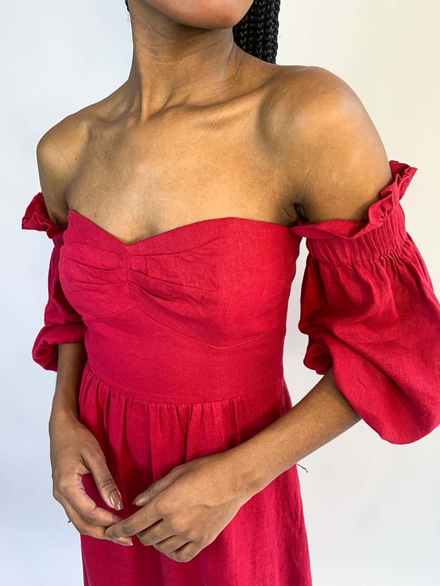 Vestido vinho midi com manga bufante IORANE, foto 3