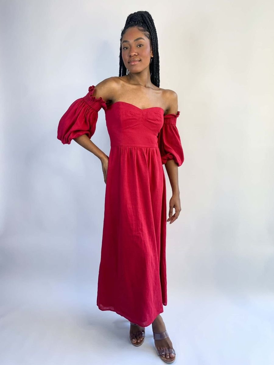 Vestido vinho midi com manga bufante IORANE, foto 4