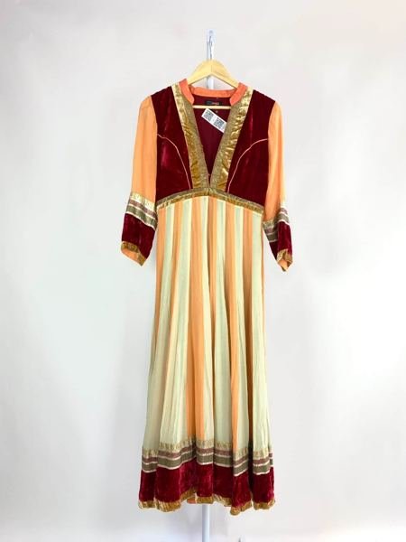 Vestido veludo e seda vinho e laranja GO INDY
