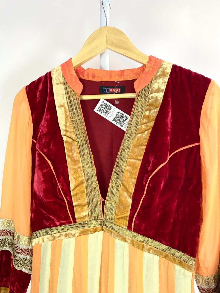 Vestido veludo e seda vinho e laranja GO INDY, foto 3