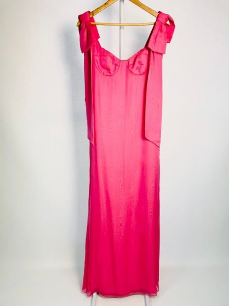 Vestido longo rosa com laços nas alças STELA FISCHER