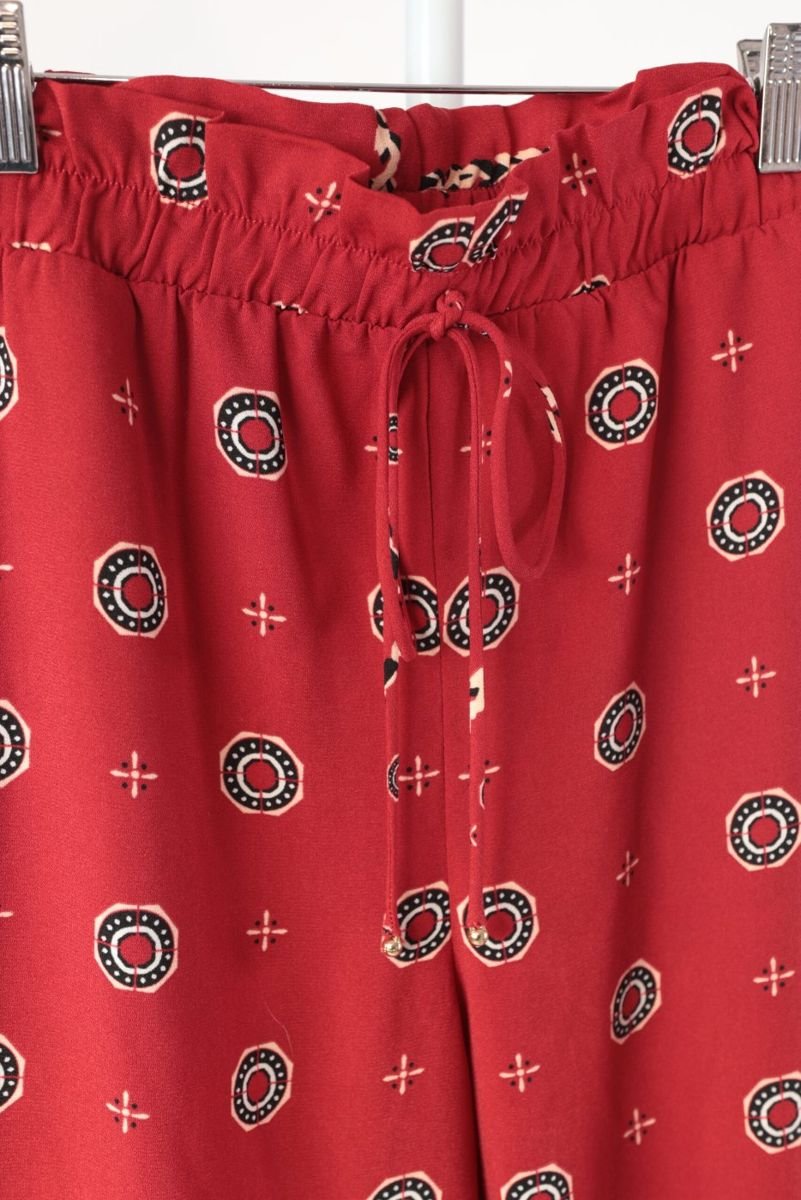 Calça cós elástico viscose vermelha estampada MARIA FILÓ, foto 2