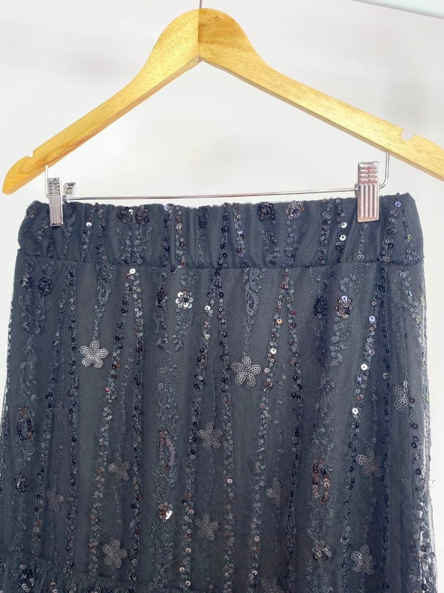 Saia midi preta com transparência e paete MIXED, foto 4
