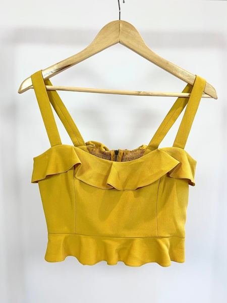 Cropped barbatana babado decote mostarda NV