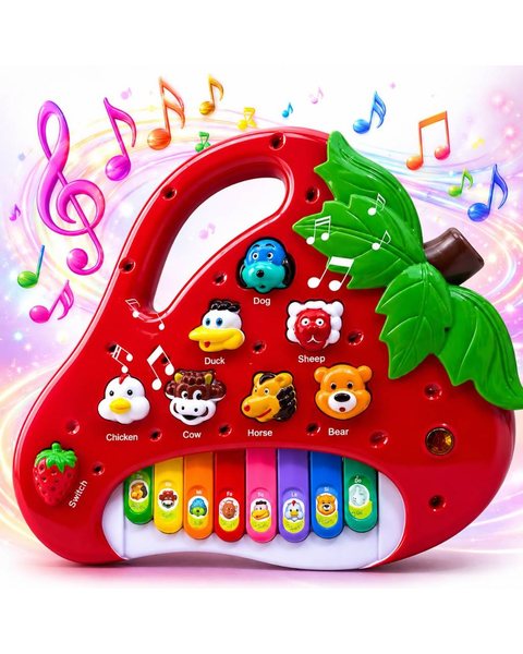 Piano Teclado Musical Morango com Luz e Sons