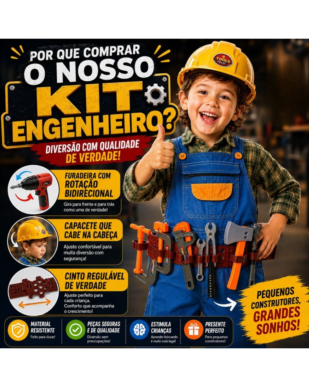 Kit Ferramentas Infantil com Furadeira e Parafusadeira, foto 2
