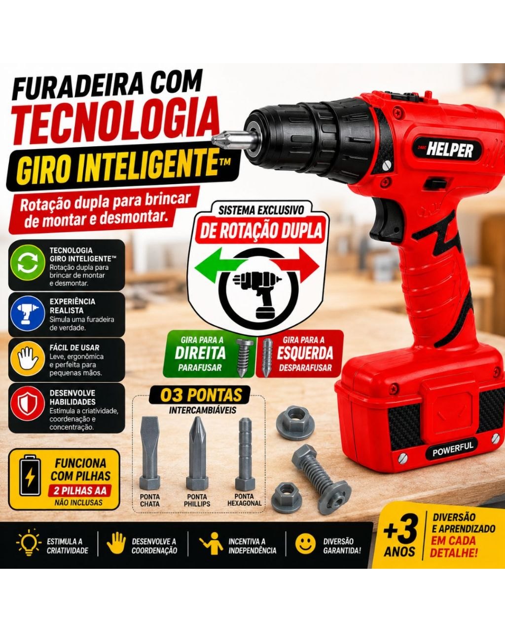 Kit Ferramentas Infantil com Furadeira e Parafusadeira, foto 3