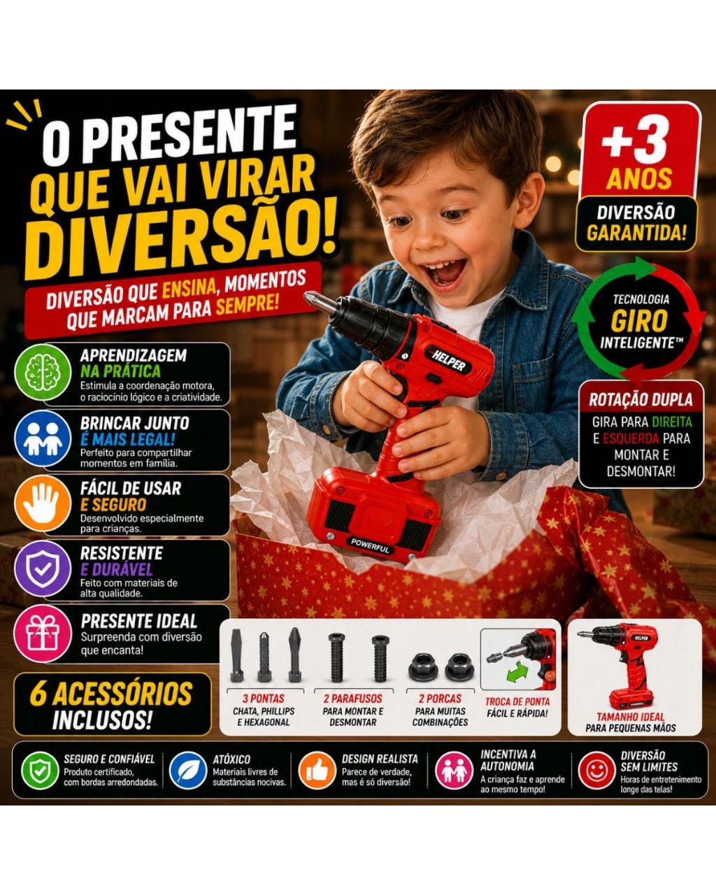 Kit Ferramentas Infantil com Furadeira e Parafusadeira, foto 5