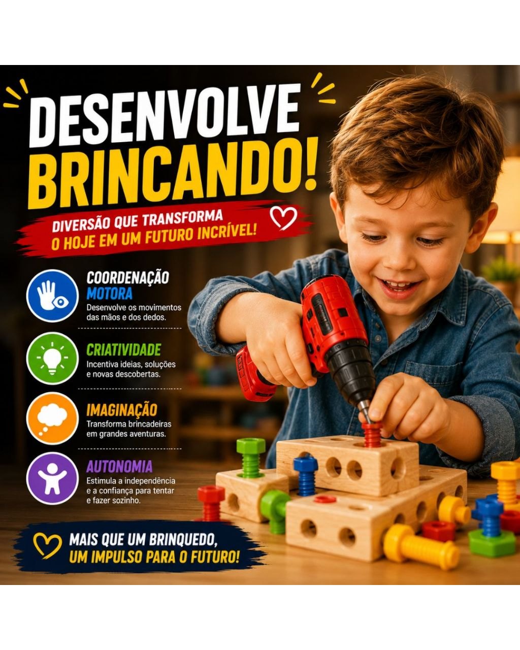 Kit Ferramentas Infantil com Furadeira e Parafusadeira, foto 6