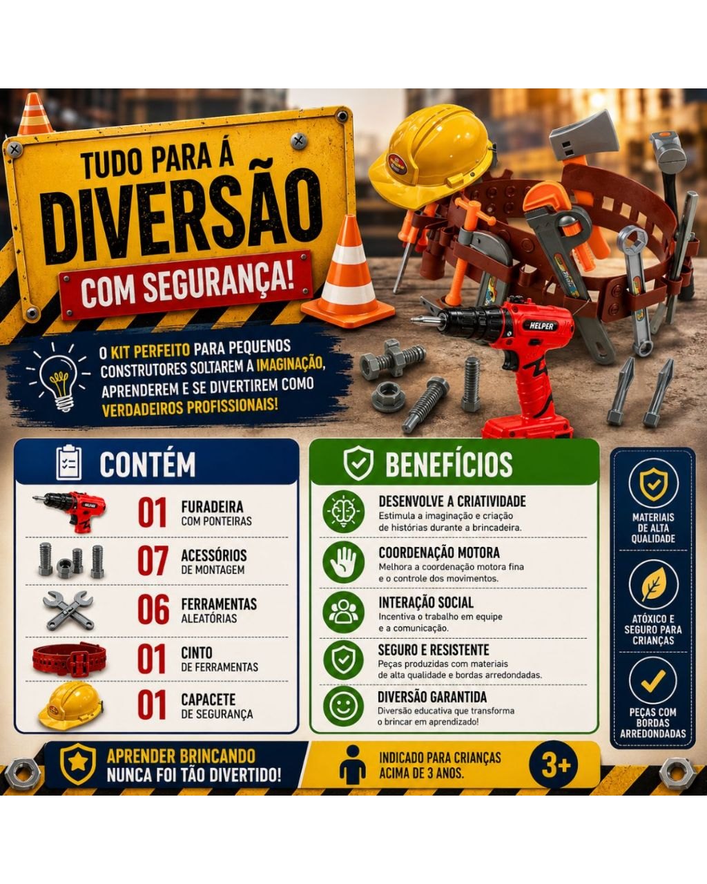 Kit Ferramentas Infantil com Furadeira e Parafusadeira, foto 8