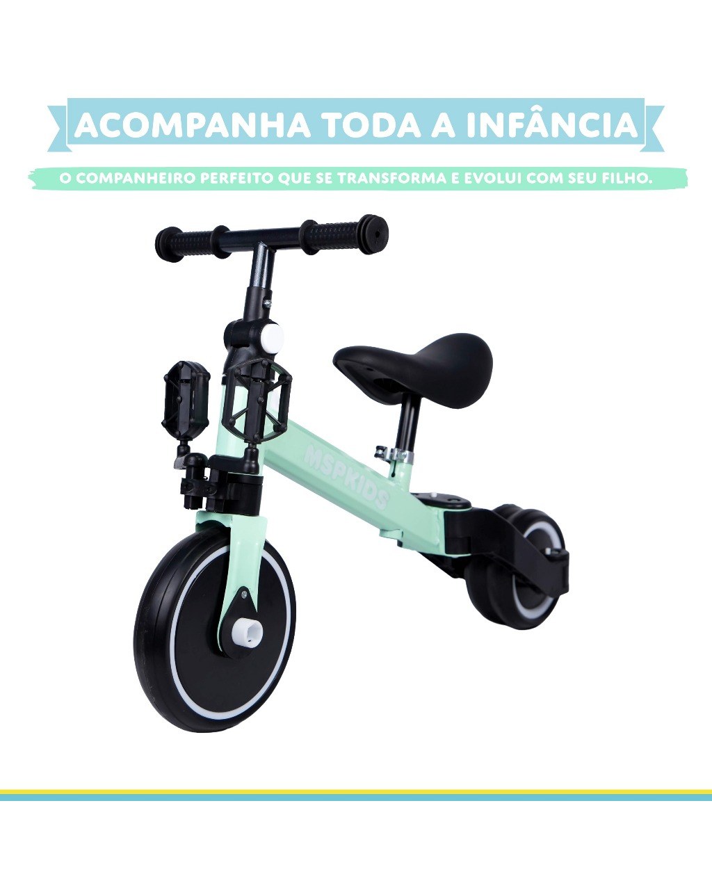 Triciclo 4 em 1 com Haste de Empurrar e Bicicleta de Equilíbrio - Rosa, foto 9