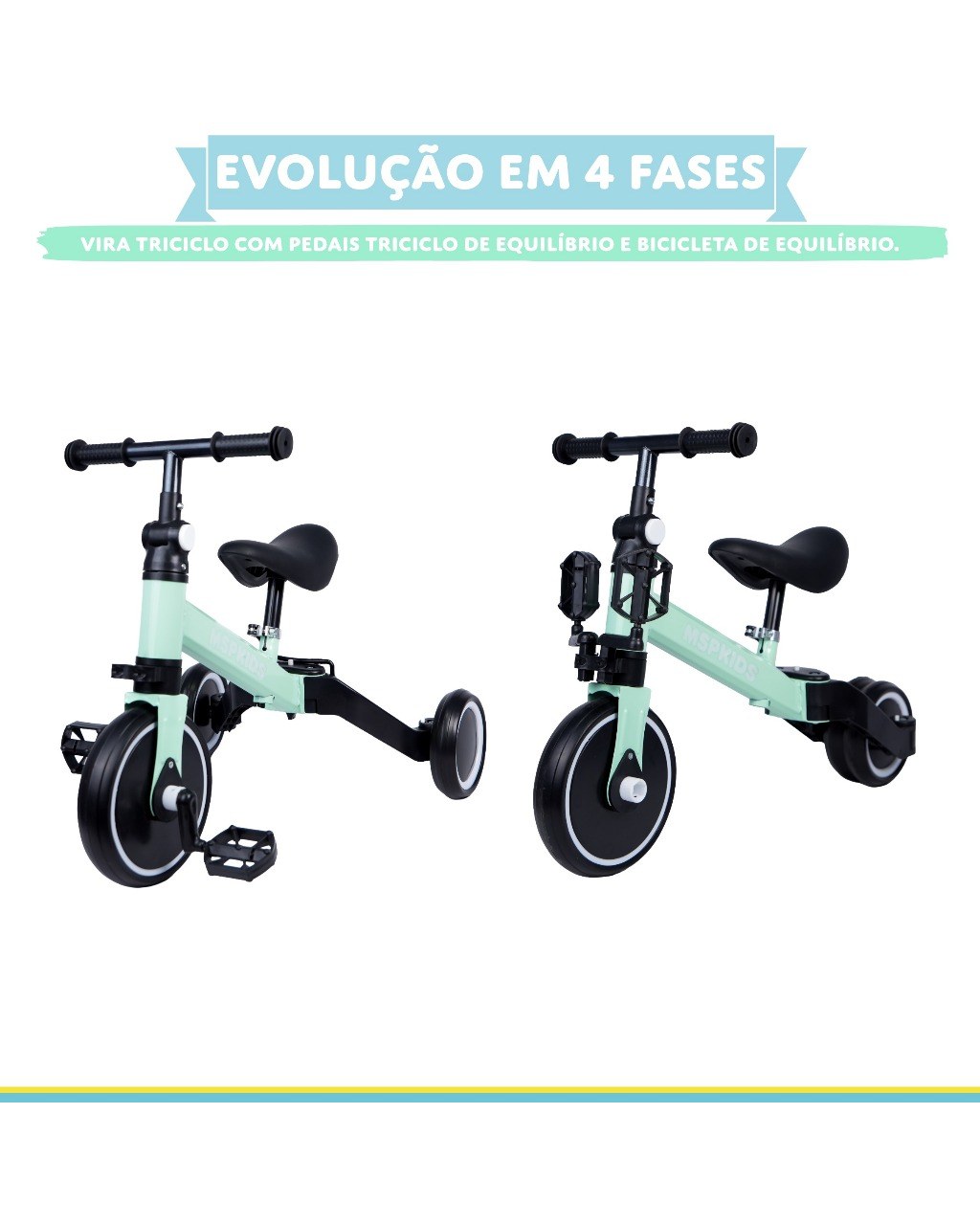 Triciclo 4 em 1 com Haste de Empurrar e Bicicleta de Equilíbrio - Rosa, foto 4
