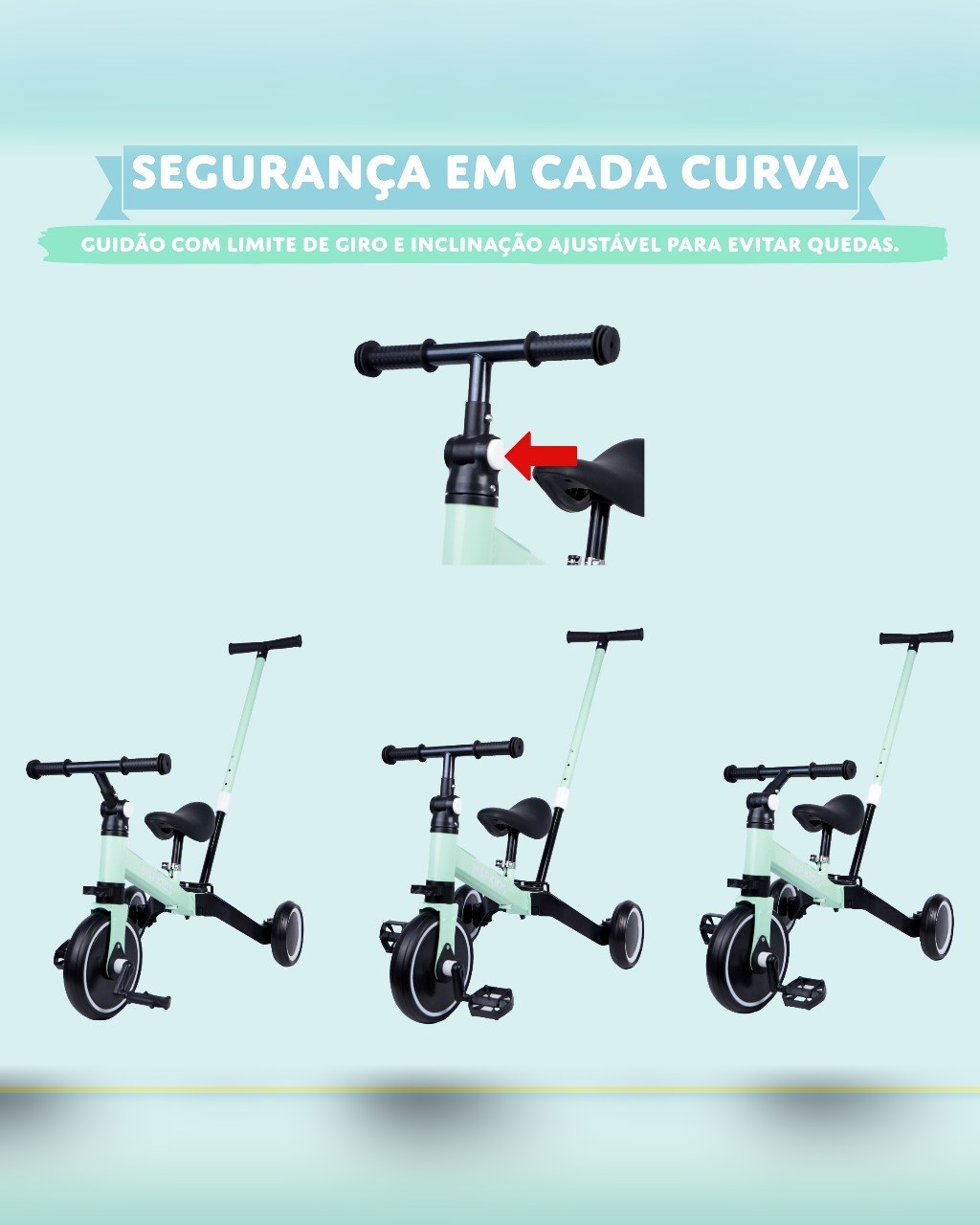 Triciclo 4 em 1 com Haste de Empurrar e Bicicleta de Equilíbrio - Rosa, foto 6