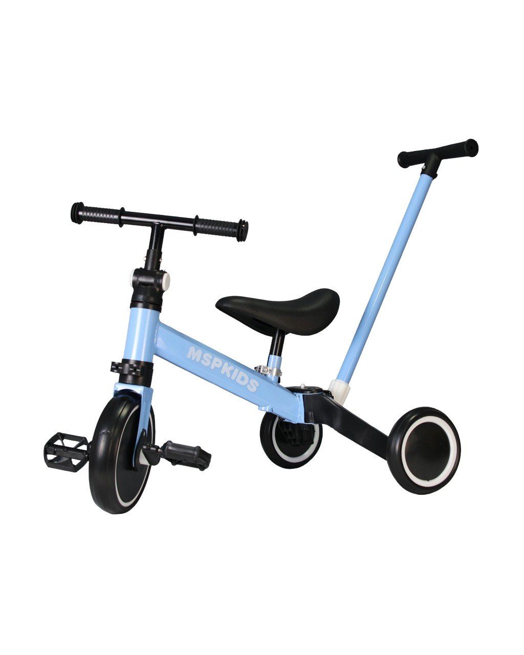 Triciclo 4 em 1 com Haste de Empurrar e Bicicleta de Equilíbrio - Azul Claro