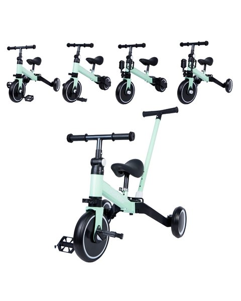 Triciclo 4 em 1 com Haste de Empurrar e Bicicleta de Equilíbrio - Verde