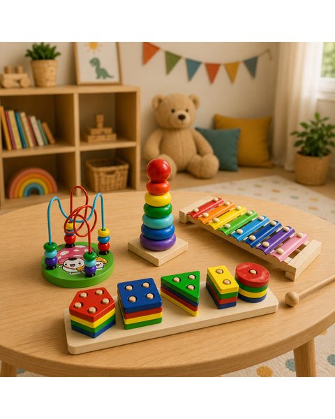 Kit 4 Brinquedos Educativos de Madeira