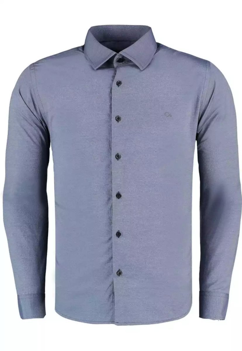 Camisa Social Ogochi Manga Longa - Azul escuro