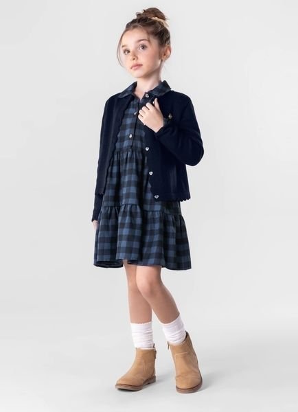 Vestido Manga Longa Xadrez Infantil Menina Mundi
