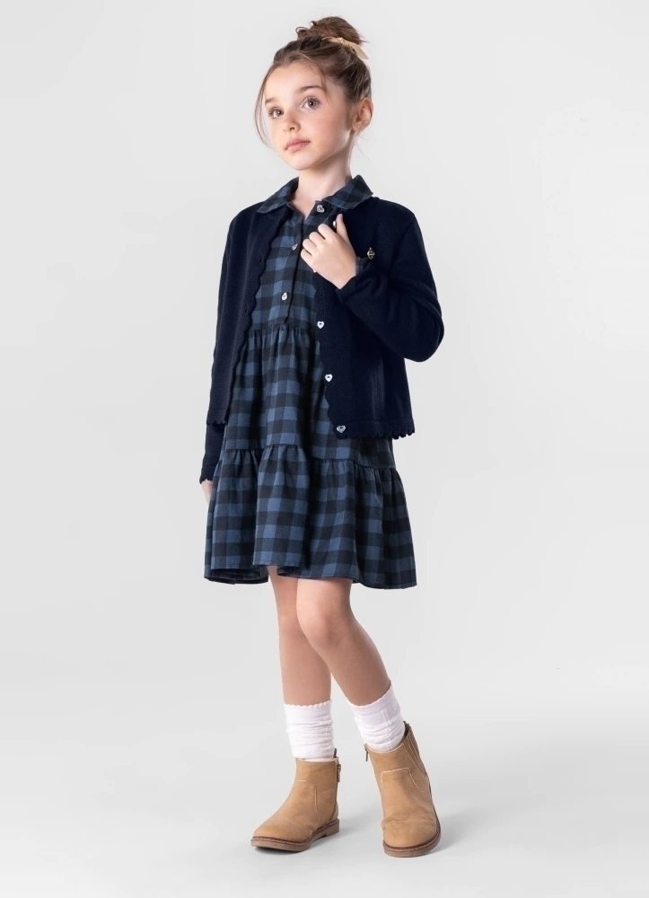Vestido Manga Longa Xadrez Infantil Menina Mundi