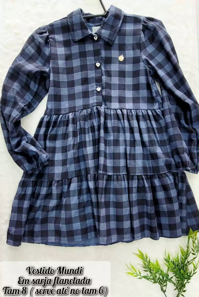 Vestido Manga Longa Xadrez Infantil Menina Mundi, foto 3