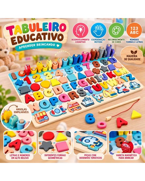 Tabuleiro Montessori Pescaria, Números e Letras - 133 Peças