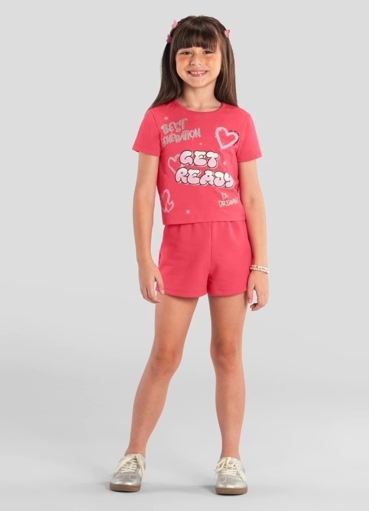 Conjunto infantil menina de corações Brandili - Coral