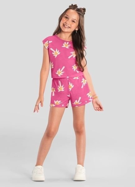 Conjunto infantil menina de coqueiros e borboletas Brandili - Rosa