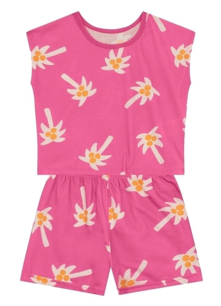 Conjunto infantil menina de coqueiros e borboletas Brandili - Rosa, foto 2