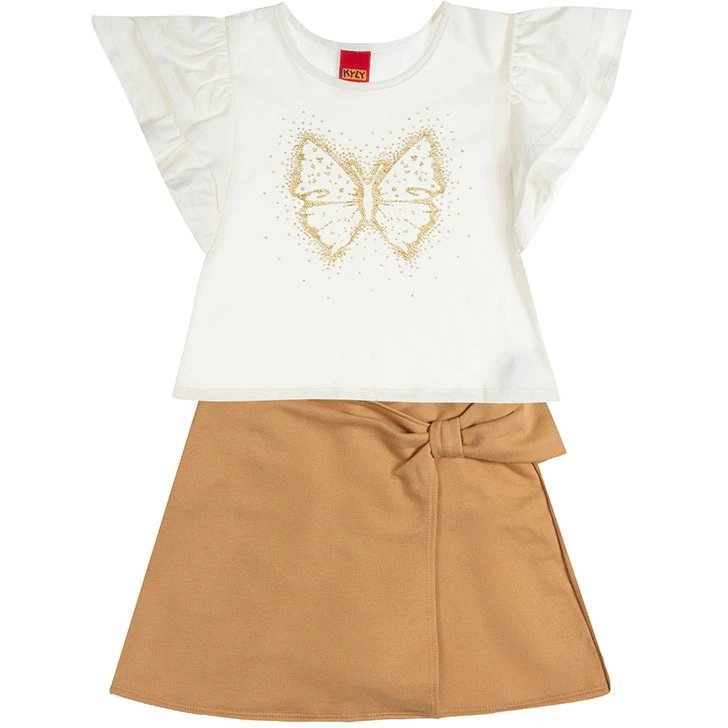 Conjunto Infantil Menina Borboleta Kyly - Bege