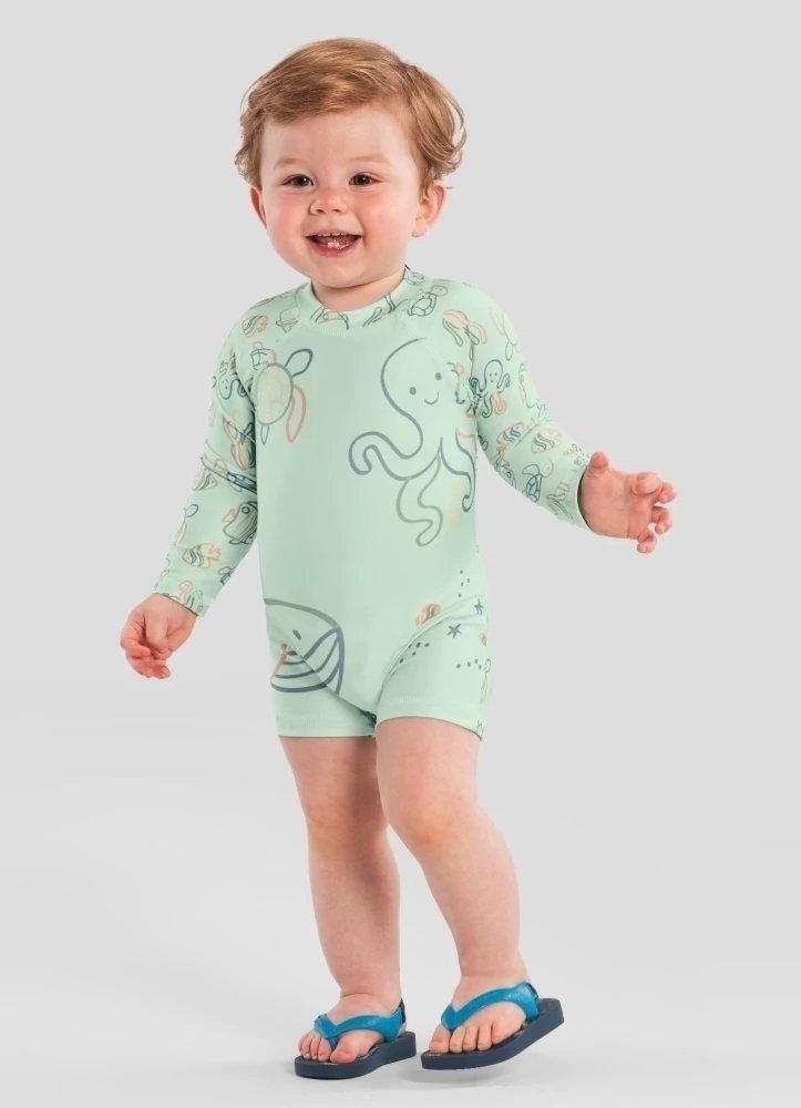 Macacão Infantil Praia Brandili com Proteção UV - Verde