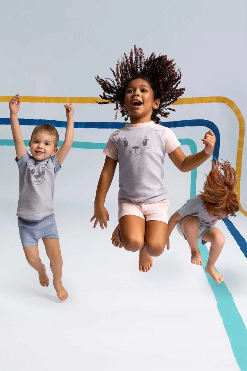 Pijama curto melange gatinha rosa infantil com aplicação, foto 5