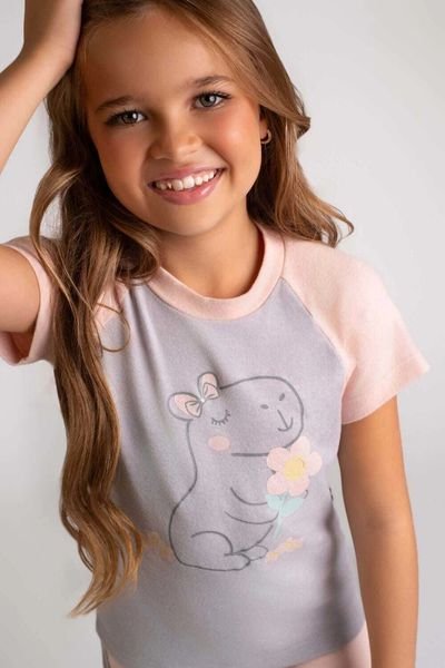 Pijama infantil melange rosa capivara - brilha no escuro - Dedeka