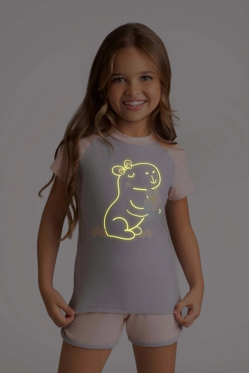 Pijama infantil melange rosa capivara - brilha no escuro - Dedeka, foto 2