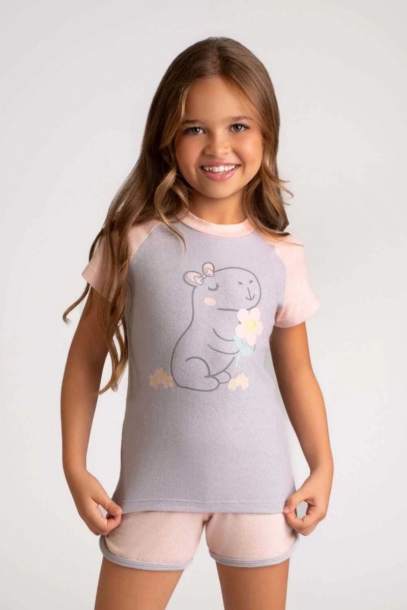 Pijama infantil melange rosa capivara - brilha no escuro - Dedeka, foto 3