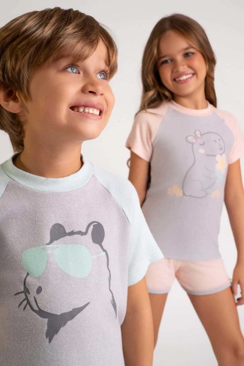 Pijama infantil melange rosa capivara - brilha no escuro - Dedeka, foto 4
