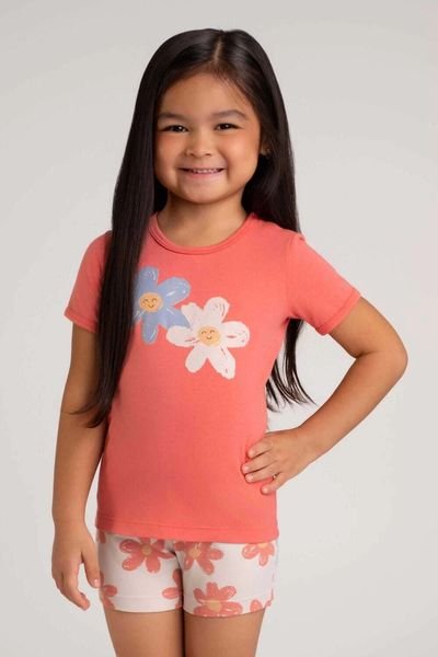 Pijama curto algodão e modal floral infantil - Dedeka